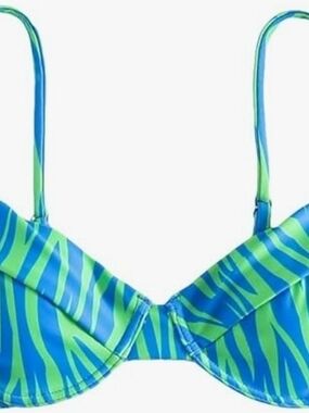 Teal blue and green zebra stripe underwire bikini top S